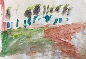 Ellis, age 8, The Scary Trees in the Forest, A3 watercolour, tempera paint and oil pastels on paper, Gillespie Primary School in London, UK