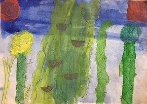 Ethan Mott, age 8, The River of the Rainforest, A3 watercolour, tempera paint and oil pastels on paper, Gillespie Primary School in London, UK