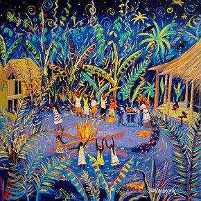 Tribal Ceremony. Painting by John Dyer. 24 x 24 inches acrylic on canvas