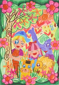 CHENG-WAI-HEI_AGE-4_FLOWERY-RAINFOREST_PAINTED-ON-A3-PAPER