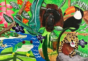 CorinnavLee-age-5-Animals-in-rainforest-A4-acrylic-on-paper-Learning-Habitat-kindergarten-in-Hong-Kong-China