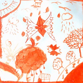 Xikuvimt Yawanawá. Annatto seed paint on paper. 21cm x 21cm