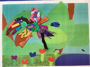 Nienke Van Leeuwen Pearson age 7 Trythall school Cornwall, UK, Toucan in the rainforest, ipad background and collage toucan