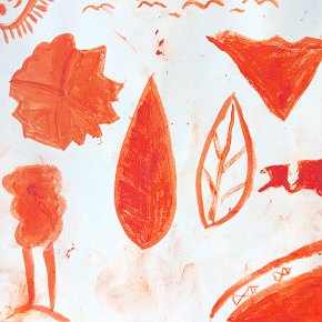 Yawanawá. Annatto seed paint on paper. 21cm x 21cm