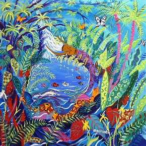 Yuxi Yuve Amazon Rainforest Water Spirit. 100cm x 100cm acrylic on canvas