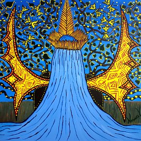 Yuxi Yuve - The Water Spirit of the Amazon Rainforest. 100 cm x 100 cm acrylic on canvas