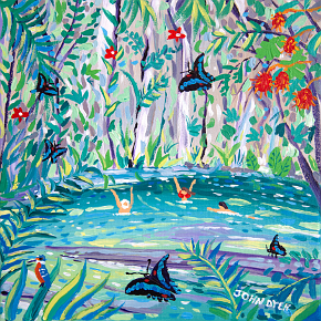 Clear Water Cave Swimmers, Borneo. 12x12 inches Acrylic on canvas. Borneo
