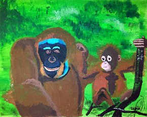 Laurie-Bradley_age-7_Orangutan-Mother-and-Child_50x40cm-Acrylic-Paint-on-canvas_UK