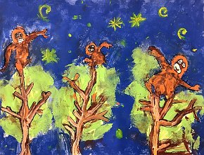 Salma-Khan-6-Borneo-Orangutans-A4-paint-on-paper-Southwold-Primary-School-London-UK