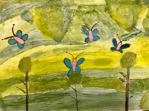 Eliza-Pay-Age-9-Boxgrove-C-of-E-Primary-School-Chichester-UK-u201cButterfliesu201d-A3-Acrylic-on-paper