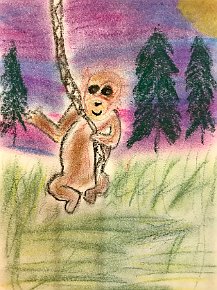 Molly-Edwards-Age-10-Boxgrove-C-of-E-Primary-School-Chichester-UK-u201cOrangutan-in-the-sunsetu201d-A5-pastels-on-paper