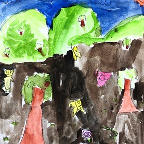 Dora King Penan. Age 10. Batu Bungan, Mulu. 21 x 21 cm watercolour on paper