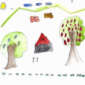 Elvenna Sartieney Penan. Age 7. Batu Bungan, Mulu. 21 x 21 cm watercolour on paper