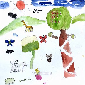 Ronnalles Penan. Age 8. Mulu. 21 x 21 cm watercolour on paper