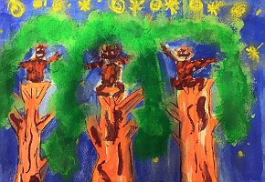 Ayaan-Khan-10-Borneo-Orangutans-A4-paint-on-paper-Southwold-Primary-School-London-UK