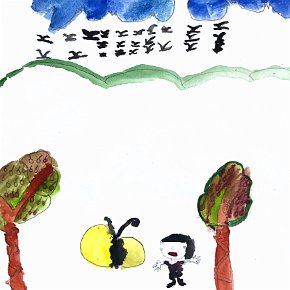 Angelina Viska Saxung Penan. Age 10. Batu Bungan, Mulu. 21 x 21 cm watercolour on paper