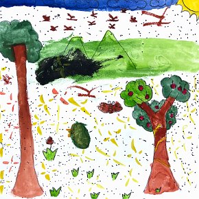 Jurun Ukau Penan. Age 10. Mulu. 21 x 21 cm watercolour on paper