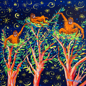 Stargazers. 12x12 inches Acrylic on canvas. Borneo