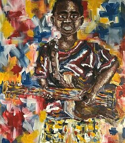 Niyiduhaye-Benjamin, 16years-old Young-guitarist 60cm-acrylics-on-canvas, Rwanda