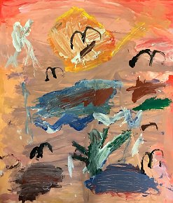 Logan Trevor Age 5 Animal Sunset Paint on A2 Paper