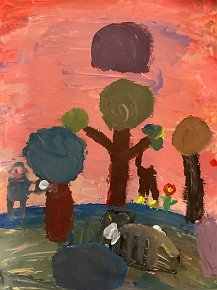 Daniel Arthur Age 6 Sunset in Africa Paint on A2 Paper