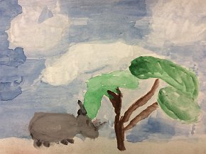 Lola Mason, age 9, Northern White Rhino, A5 watercolour on card, St. Cuthbert's Catholic Primary School, Crook, UK