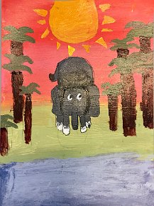 Zac-Age-11-Desperate-for-a-drink-in-the-rainforest-A4-Acrylic-Paint-Severn-View-Academy