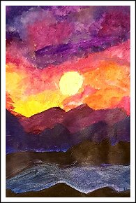 Dhyan Singh Dhillon, Age 8, African Mountains under moonlight, A5, Acrylic Paint, UK