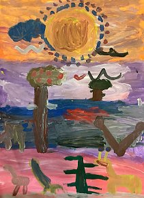 Elodie Martindale Age 6 The Shining Sun Paint on A2 Paper