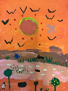 Evelyn Szepietowska Age 7 Evening Sunset Paint on A2 Paper