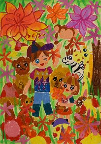 LAO-YU-FU_AGE-7_FLOWERY-FOREST_PAINT-ON-A3-PAPER_SCHOOL-OF-CREATIVITY_HONG-KONG_CHINA
