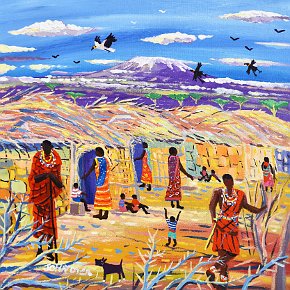 A Day at the Maasai Boma. 18x18 inches acrylic on canvas