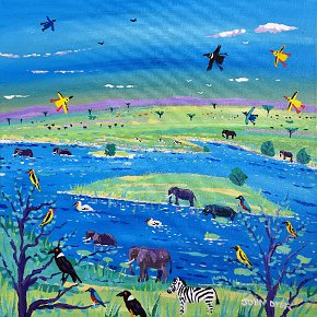 Wildlife View from Observation Hill, Amboseli, Kenya. 18x18 inches acrylic on canvas