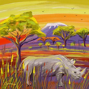 'Savannah Rhino' iPad drawing using Procreate by artist John Dyer