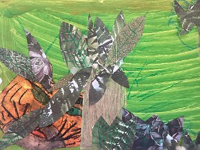 River Mc Bride, age 7, Trythall school, Cornwall UK, Tiger in India, mixed media