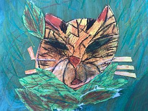 Sunny Savona, age 7, Trythall school Cornwall UK, Tiger in India, mixed media