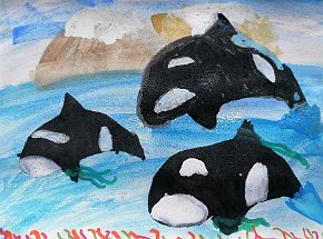 Maya Hildenbrand, 8, Playing in the sea, watercolours and acrylic paint pens on paper A4